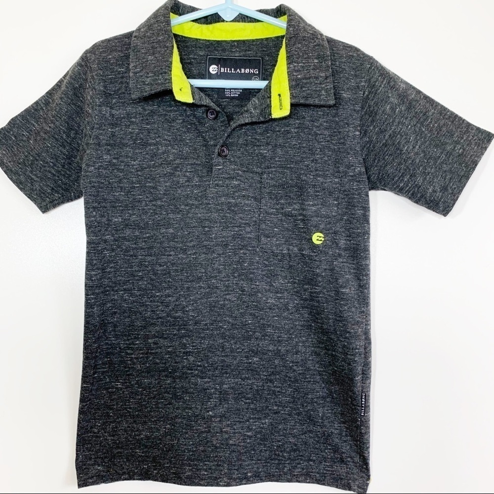 Billabong Boys Gray Short Sleeve Polo Shirt Youth Size 5 Polyester Cotton Blend